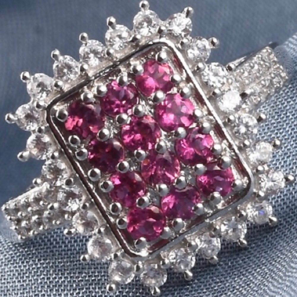 Rubellite Tourmaline and White Zircon Ring